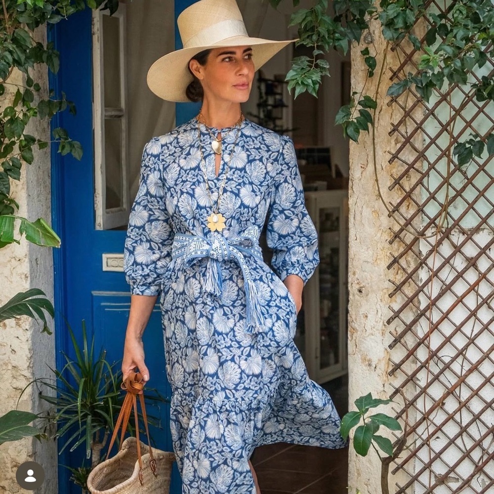 J. McLaughlin Small Cerina Silk Floral Print Belted Midi Dress Palmilla Blue NWT - Picture 11 of 16